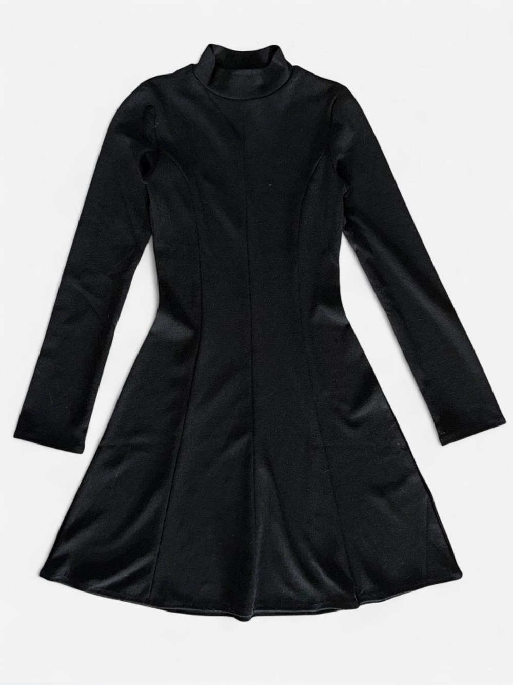 H&M Long-Sleeve Fit-and-Flare Dress in Black Size XS